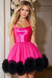 Fuchsia Halter A Line Corset Short Homecoming Dress with Ruffles