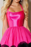Fuchsia Halter A Line Corset Short Homecoming Dress with Ruffles