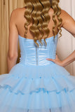 Blue A Line Ruffled Sweetheart Short Homecoming Dress with Bow