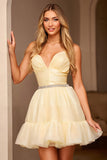 Sparkly Yellow A Line Short Homecoming Dress with Beading