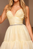 Sparkly Yellow A Line Short Homecoming Dress with Beading