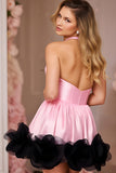 Pink Corset Halter Satin Short Homecoming Dress with Ruffles