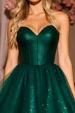 Sparkly Dark Green A Line Short Homecoming Dress with Sequins