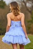 Lilac Corset A Line Short Tiered Homecoming Dress with Bow