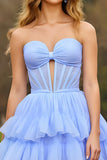 Lilac Corset A Line Short Tiered Homecoming Dress with Bow