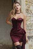 Burgundy Strapless Tie Front Corset Short Homecoming Dress