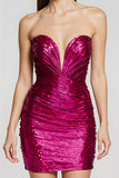 Sparkly Fuchsia Strapless Short Homecoming Dress with Sequins