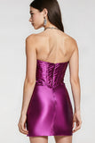 Purple Metallic Sweetheart Short Homecoming Dress with Slit
