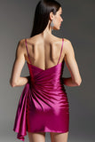 Fuchsia Tight Short Homecoming Dress with Side Cape