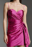 Fuchsia Tight Short Homecoming Dress with Side Cape