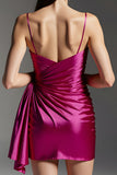 Fuchsia Tight Short Homecoming Dress with Side Cape
