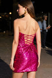 Sparkly Fuchsia Sequin Tight Short Homecoming Dress