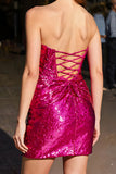 Sparkly Fuchsia Sequin Tight Short Homecoming Dress