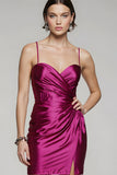 Fuchsia Spaghetti Straps Tight Short Homecoming Dress with Slit