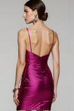 Fuchsia Spaghetti Straps Tight Short Homecoming Dress with Slit