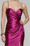 Fuchsia Spaghetti Straps Tight Short Homecoming Dress with Slit