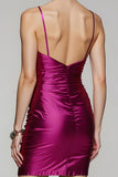 Fuchsia Spaghetti Straps Tight Short Homecoming Dress with Slit