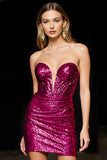 Sparkly Fuchsia Sweetheart Short Sequin Homecoming Dress