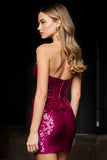 Sparkly Fuchsia Sweetheart Short Sequin Homecoming Dress