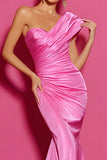 Simple Hot Pink One Shoulder Long Mermaid Prom Dress