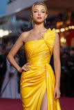 Yellow One Shoulder Long Gala Dress with Slit