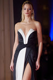 Patchwork Long Strapless Black and White Dress with Slit