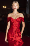 Red Mermaid Off the Shoulder Long Gala Dress with Ruffles