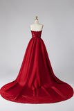 Sparkly Dark Red Strapless Sequin Long Pageant Dress with Cape
