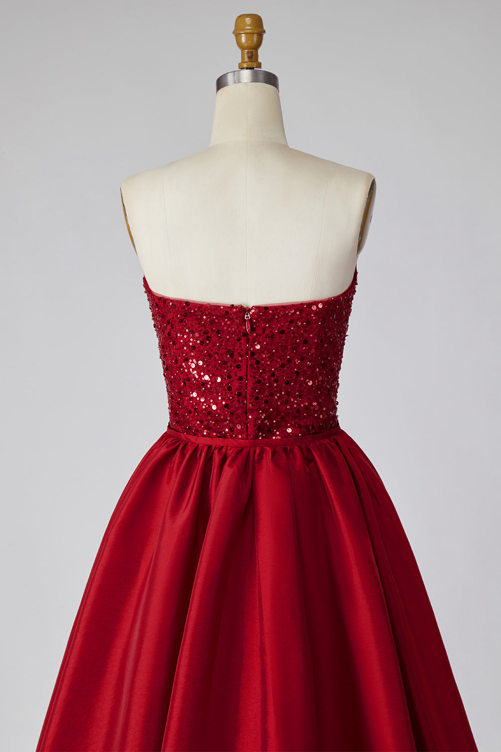 Sparkly Dark Red Strapless Sequin Long Pageant Dress with Cape