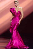 Fuchsia One Shoulder Long Mermaid Pageant Dress with Ruffles
