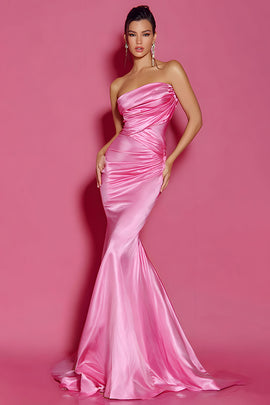 Simple Hot Pink Strapless Long Mermaid Pageant Dress