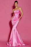 Simple Hot Pink Strapless Long Mermaid Pageant Dress