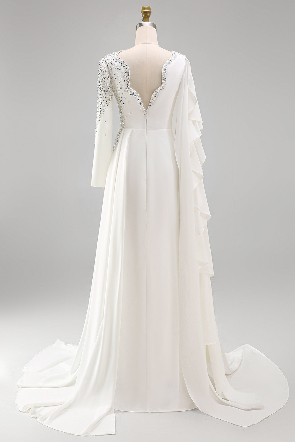 Sparkly White Mermaid Long Sleeves Pageant Dress with Slit