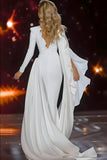 Sparkly White Mermaid Long Sleeves Pageant Dress with Slit