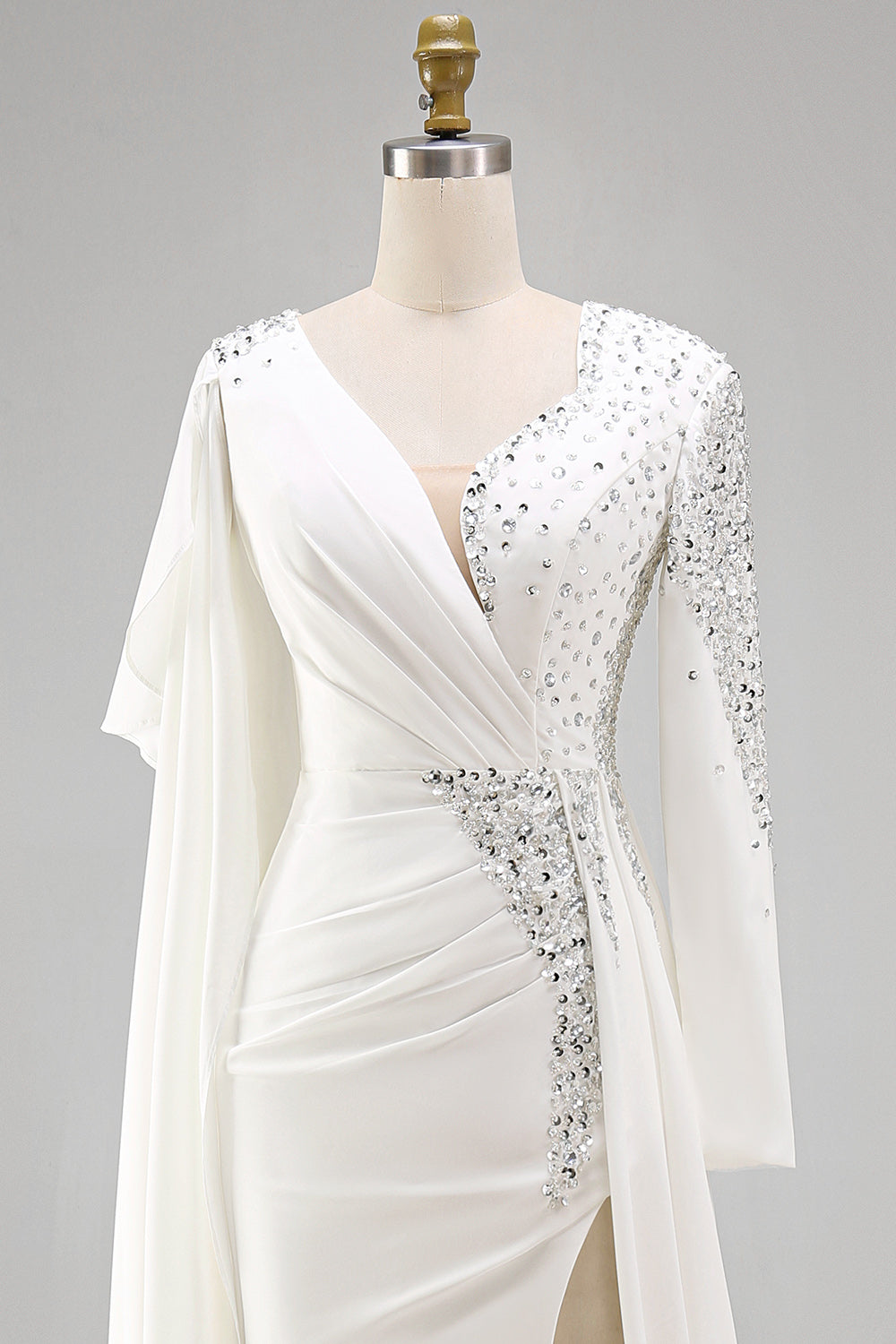 Sparkly White Mermaid Long Sleeves Pageant Dress with Slit
