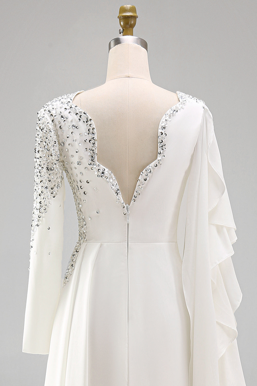 Sparkly White Mermaid Long Sleeves Pageant Dress with Slit