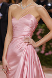 Simple Blush Ruched One Shoulder Long Pageant Dress