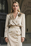 Champagne Notched Lapel Mermaid Midi Work Dress with 3D Flower