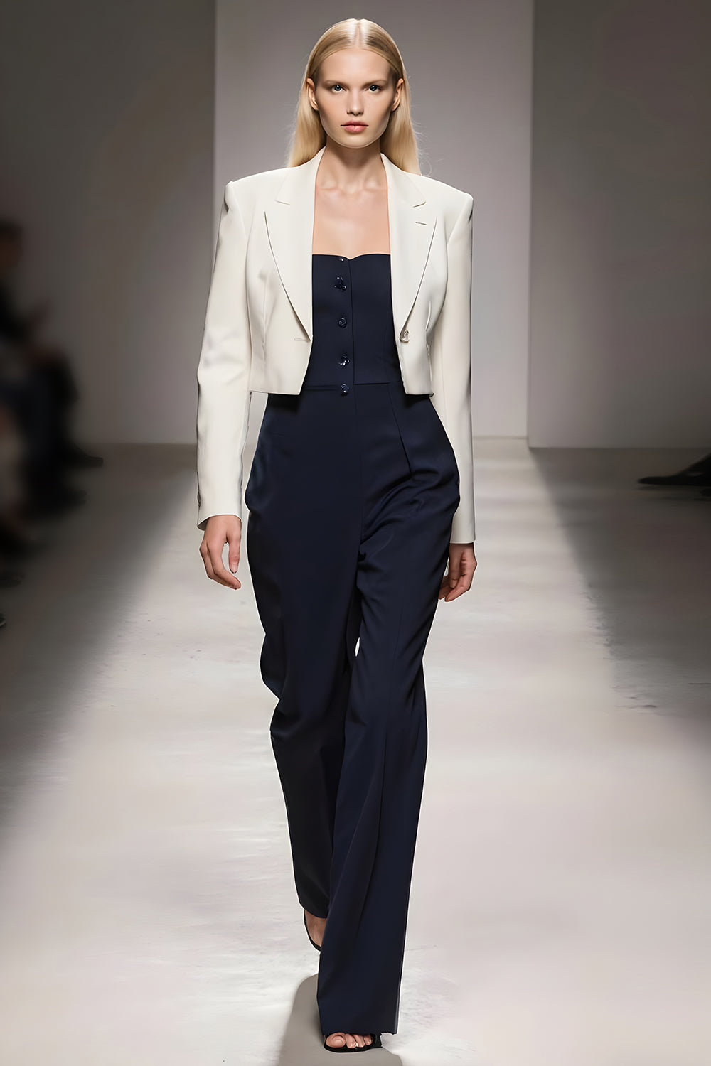 Ivory Navy 3 Piece Notched Lapel Business Suits