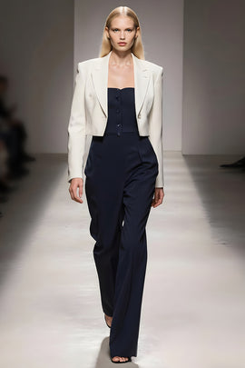 Ivory Navy 3 Piece Notched Lapel Business Suits