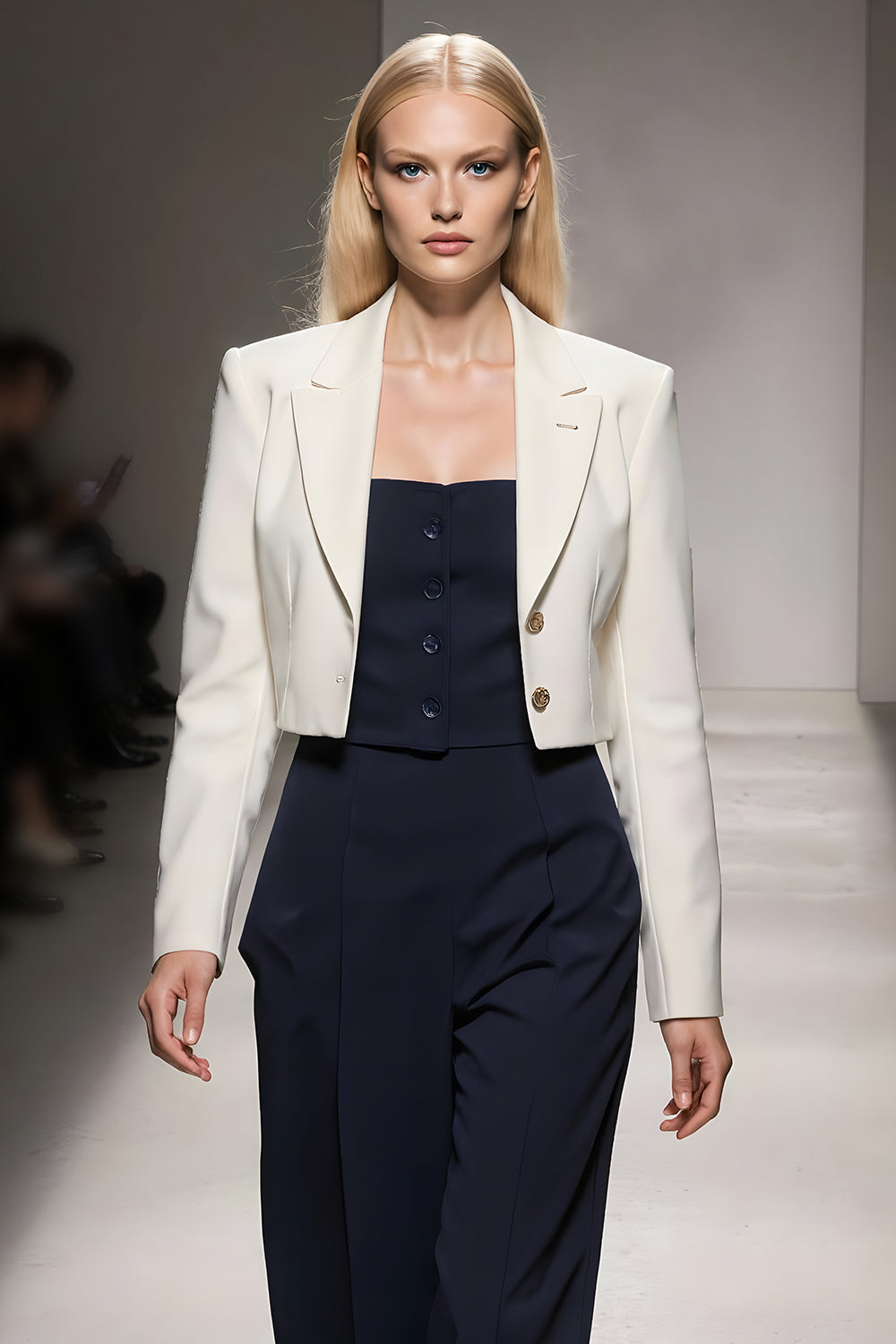 Ivory Navy 3 Piece Notched Lapel Business Suits