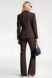 Coffee Notched Lapel 2 Piece Striped Business Suits with Pockets