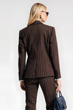 Coffee Notched Lapel 2 Piece Striped Business Suits with Pockets
