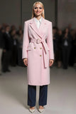 Pink Notched Lapel Women Blazer with Belt