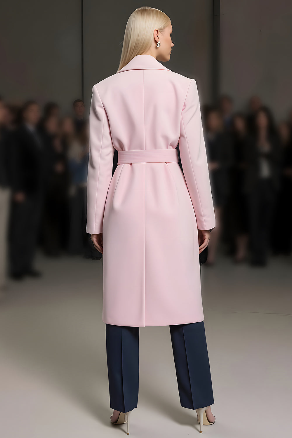 Pink Notched Lapel Women Blazer with Belt