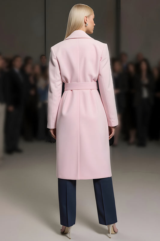 Pink Notched Lapel Women Blazer with Belt