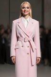 Pink Notched Lapel Women Blazer with Belt