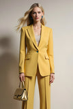 Yellow One Button 2 Piece Notched Lapel Business Suits