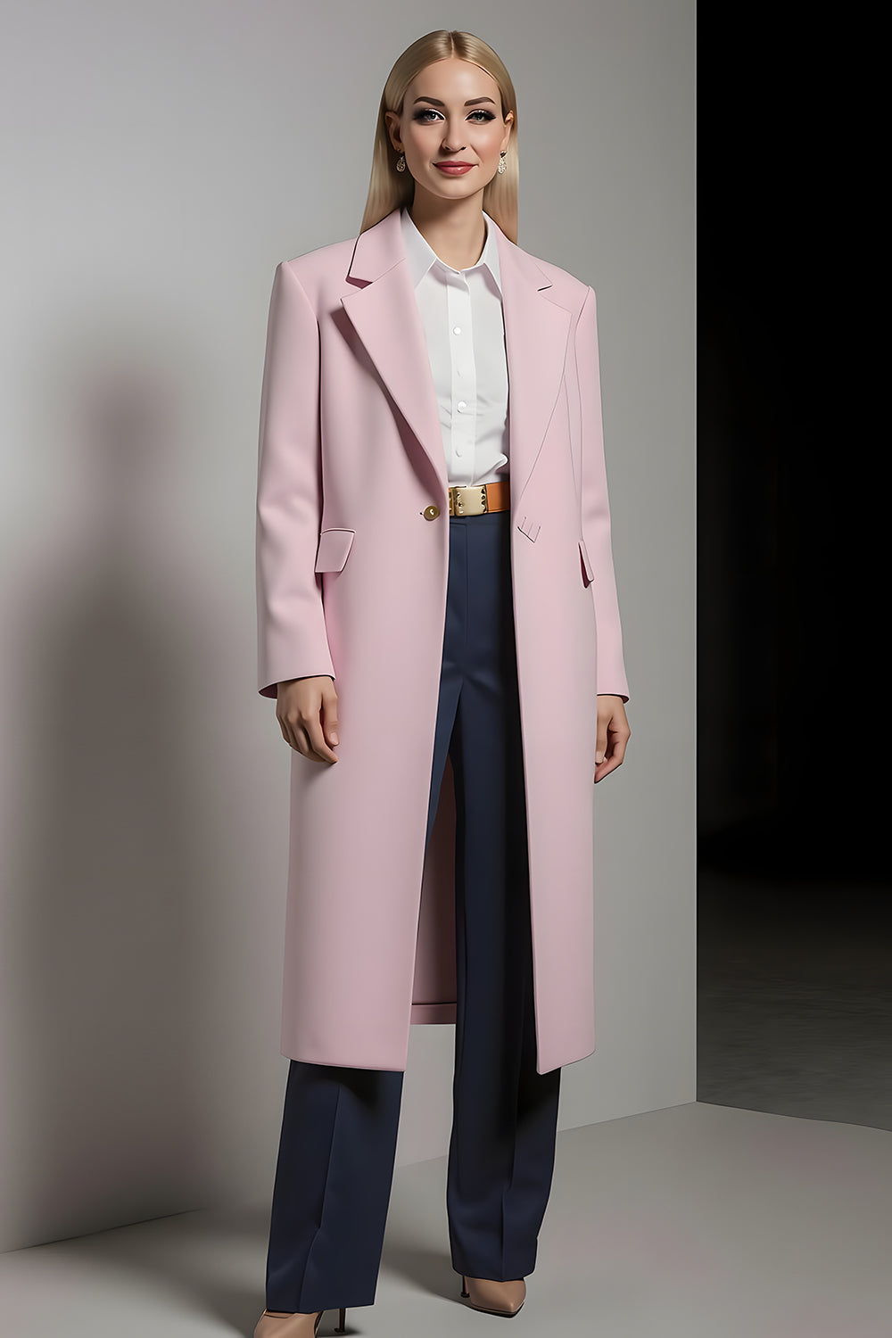 Pink One Button Notched Lapel Women Blazer