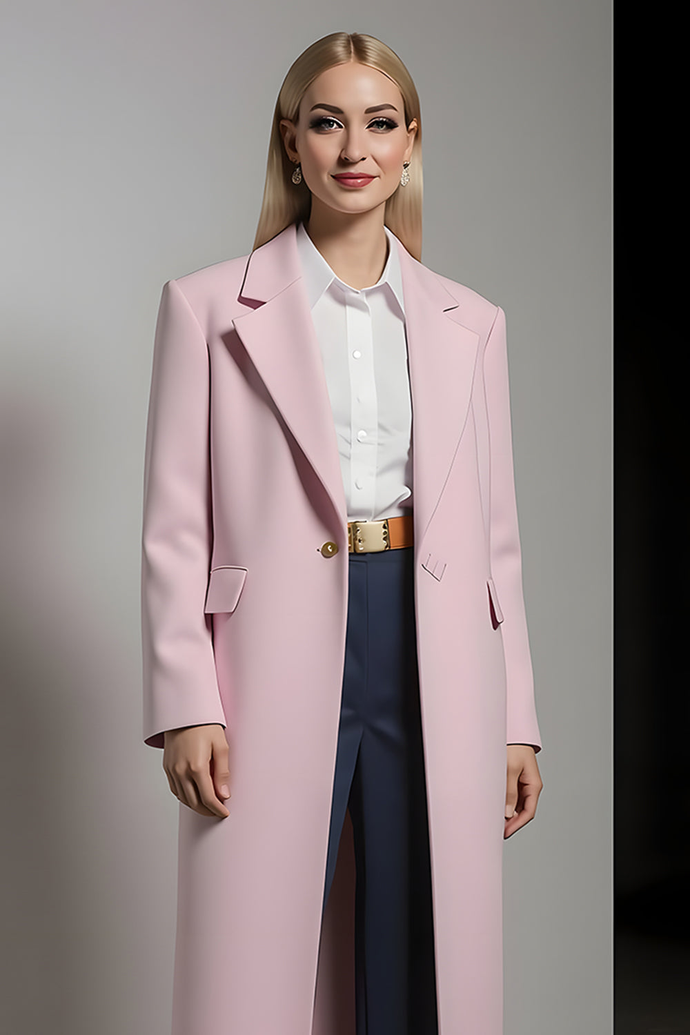 Pink One Button Notched Lapel Women Blazer